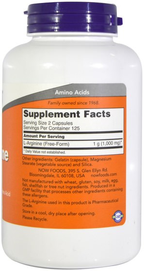 補充劑，氨基酸，精氨酸 - Now Foods, L-Arginine, 500 mg, 250 Capsules