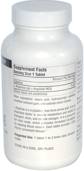 補充劑，氨基酸，精氨酸 - Source Naturals, L-Arginine, Free Form, 1000 mg, 100 Tablets