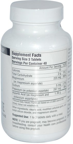 補充劑，氨基酸，天冬氨酸，礦物質 - Source Naturals, K-Mag, Aspartate, 120 Tablets