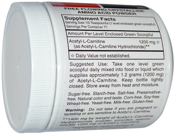 補充劑，氨基酸，左旋肉鹼，乙酰左旋肉鹼 - Carlson Labs, Acetyl-L-Carnitine, Amino Acid Powder, 3.53 oz (100 g)