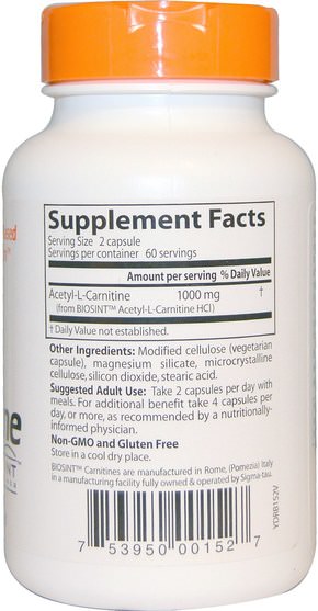 補充劑，氨基酸，左旋肉鹼，乙酰左旋肉鹼 - Doctors Best, Acetyl-L-Carnitine, 500 mg, 120 Veggie Caps