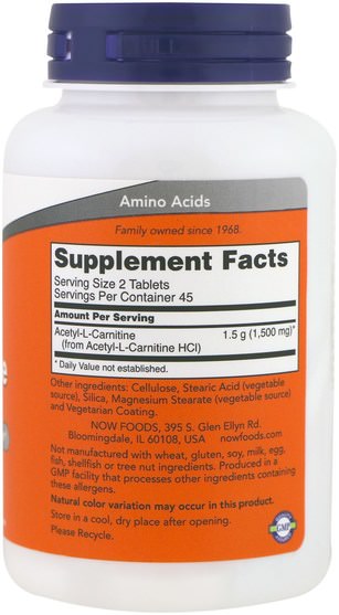 補充劑，氨基酸，左旋肉鹼，乙酰左旋肉鹼 - Now Foods, Acetyl-L Carnitine, 750 mg, 90 Tablets