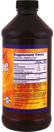 補充劑，氨基酸，左旋肉鹼，左旋肉鹼液 - Now Foods, L-Carnitine Liquid, Citrus Flavor, 1.000 mg, 16 fl oz (473 ml)