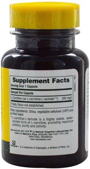 補充劑，氨基酸，左旋肉鹼，左旋肉鹼酒石酸鹽 - Natures Plus, L-Carnitine, 300 mg, 30 Veggie Caps