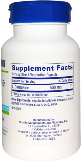 補充劑，氨基酸，l肌肽 - Life Extension, Carnosine, 500 mg, 60 Veggie Caps