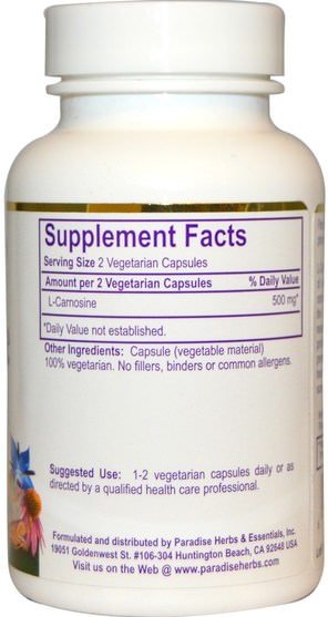 補充劑，氨基酸，l肌肽 - Paradise Herbs, L-Carnosine, 60 Veggie Caps