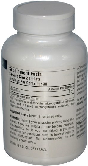 補充劑，氨基酸，瓜氨酸 - Source Naturals, L-Citrulline, 1000 mg, 60 Tablets