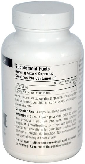 補充劑，氨基酸，瓜氨酸 - Source Naturals, L-Citrulline, 500 mg, 120 Capsules