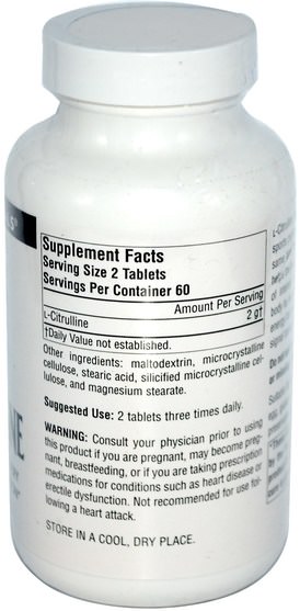 補充劑，氨基酸，瓜氨酸 - Source Naturals, L-Citrulline, Free-Form, 120 Tablets