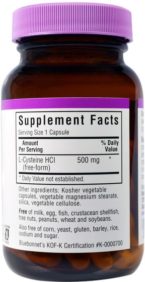 補充劑，氨基酸，半胱氨酸 - Bluebonnet Nutrition, L-Cysteine, 500 mg, 60 Veggie Caps