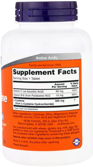 補充劑，氨基酸，半胱氨酸 - Now Foods, L-Cysteine, 500 mg, 100 Tablets