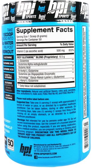 補充劑，氨基酸，l谷氨酰胺 - BPI Sports, Best Glutamine, Berry Citrus, 14.1 oz (400 g)
