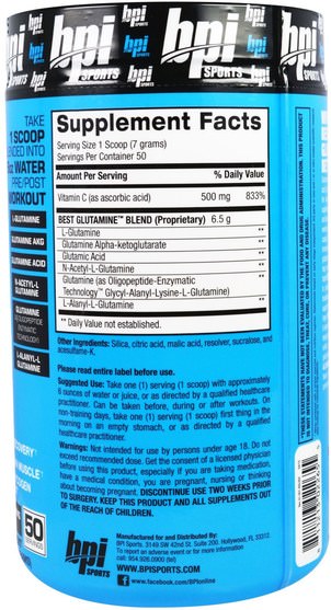 補充劑，氨基酸，l谷氨酰胺 - BPI Sports, Best Glutamine. Unflavored, 12.3 oz (350 g)