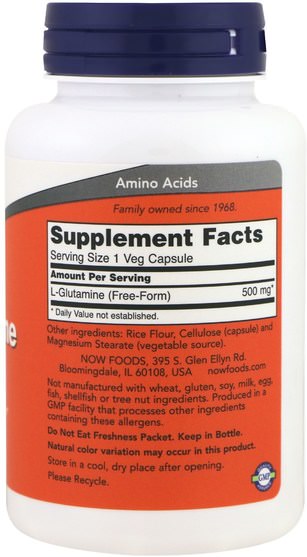 補充劑，氨基酸，l谷氨酰胺，l谷氨酰胺帽 - Now Foods, L-Glutamine, 500 mg, 120 Veg Capsules
