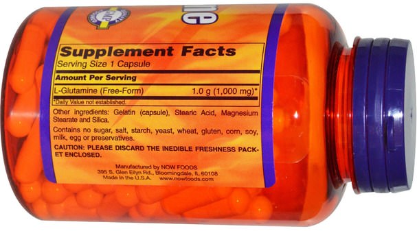 補充劑，氨基酸，l谷氨酰胺，l谷氨酰胺帽 - Now Foods, L-Glutamine, Double Strength, 1.000 mg, 120 Capsules