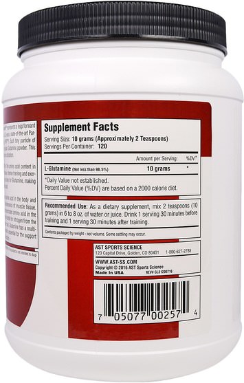補充劑，氨基酸，l谷氨酰胺，l谷氨酰胺粉末 - AST Sports Science, Micronized GL-3, L-Glutamine, 2.65 lbs (1200 g)