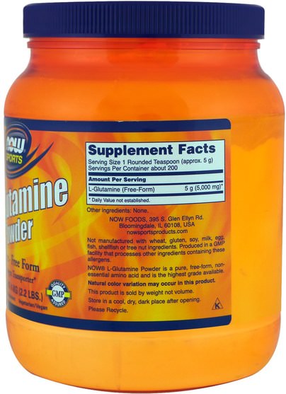 補充劑，氨基酸，l谷氨酰胺，l谷氨酰胺粉末 - Now Foods, Sports, L-Glutamine Powder, 2.2 lbs (1 kg)