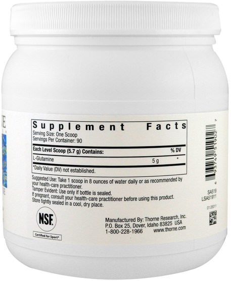 補充劑，氨基酸，l谷氨酰胺，l谷氨酰胺粉末 - Thorne Research, L-Glutamine Powder, 18.1 oz (513 g)