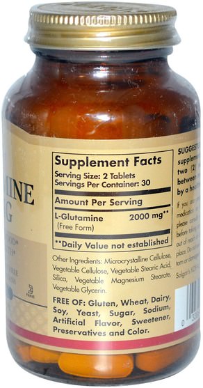 補充劑，氨基酸，l谷氨酰胺，l谷氨酰胺片 - Solgar, L-Glutamine, 1000 mg, 60 Tablets
