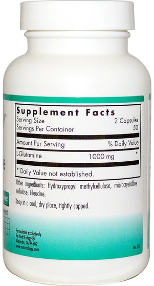 補充劑，氨基酸，l谷氨酰胺 - Nutricology, L-Glutamine, 500 mg, 100 Veggie Caps
