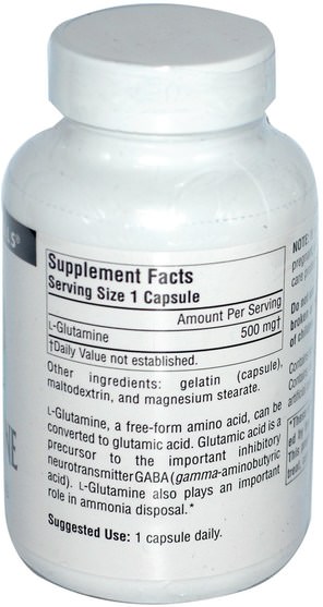 補充劑，氨基酸，l谷氨酰胺 - Source Naturals, L-Glutamine, 500 mg, 100 Capsules
