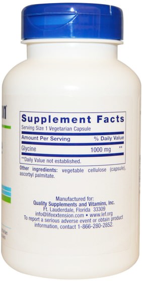 補充劑，氨基酸，甘氨酸 - Life Extension, Glycine, 1000 mg, 100 Veggie Caps