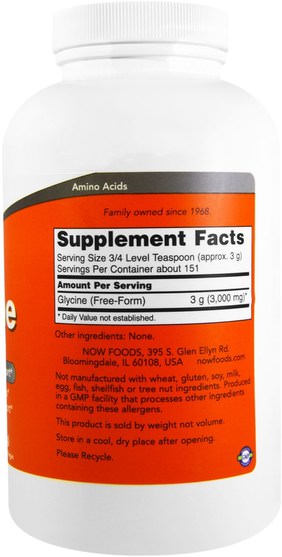 補充劑，氨基酸，甘氨酸 - Now Foods, Glycine, Pure Powder, 1 lb (454 g)