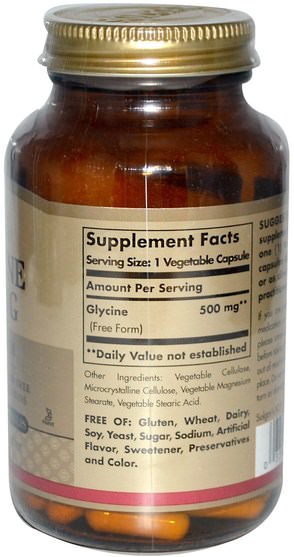 補充劑，氨基酸，甘氨酸 - Solgar, Glycine, 500 mg, 100 Vegetable Capsules