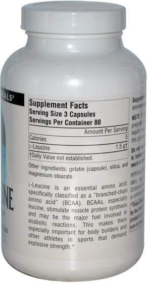 補充劑，氨基酸，亮氨酸 - Source Naturals, L-Leucine, 500 mg, 240 Capsules