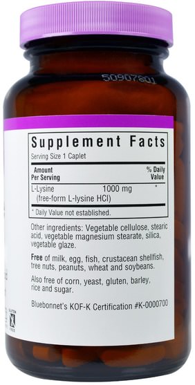 補充劑，氨基酸，l賴氨酸 - Bluebonnet Nutrition, L-Lysine, 1000 mg, 100 Caplets