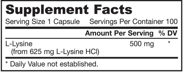 補充劑，氨基酸，l賴氨酸 - Jarrow Formulas, L-Lysine, 500 mg, 100 Capsules