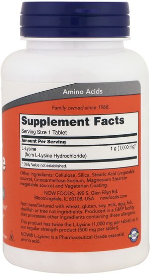 補充劑，氨基酸，l賴氨酸 - Now Foods, L-Lysine, 1.000 mg, 100 Tablets
