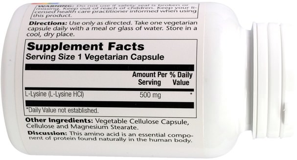 補充劑，氨基酸，l賴氨酸 - Solaray, L-Lysine, 500 mg, 120 Veggie Caps