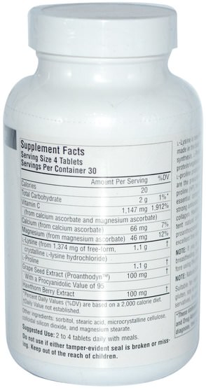 補充劑，氨基酸，l賴氨酸 - Source Naturals, L-Proline L-Lysine, 275 mg / 275 mg, 120 Tablets