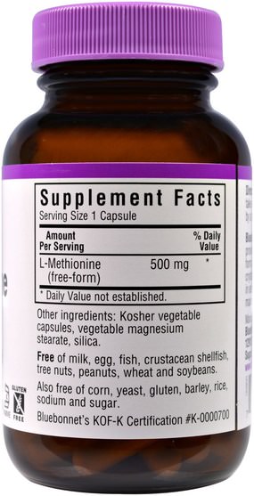 補充劑，氨基酸，蛋氨酸 - Bluebonnet Nutrition, L-Methionine, 500 mg, 30 Veggie Caps