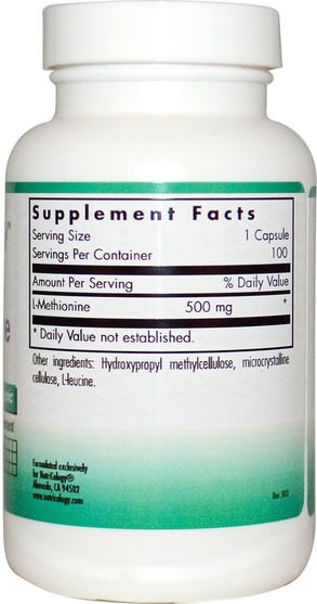 補充劑，氨基酸，蛋氨酸 - Nutricology, L-Methionine, 100 Veggie Caps