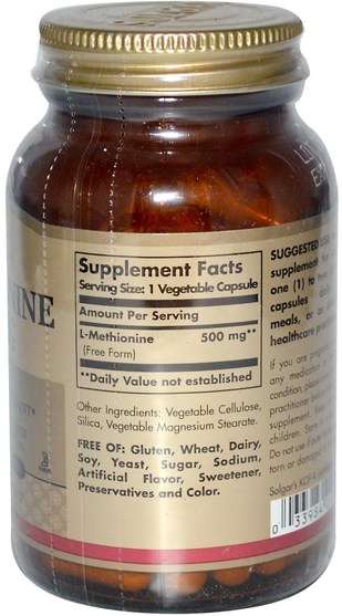 補充劑，氨基酸，蛋氨酸 - Solgar, L-Methionine, 500 mg, 90 Vegetable Capsules