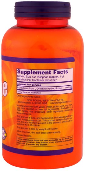 補充劑，氨基酸，l鳥氨酸 - Now Foods, L-Ornithine Pure Powder, 8 oz (227 g)