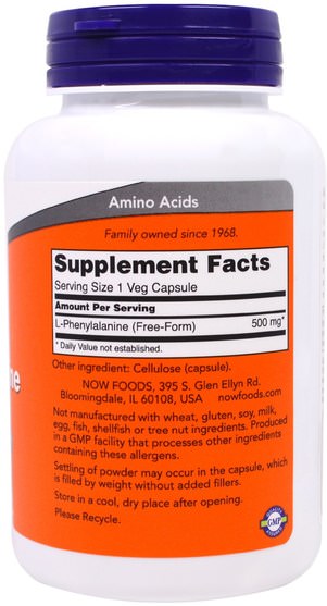 補充劑，氨基酸，l苯丙氨酸 - Now Foods, L-Phenylalanine, 500 mg, 120 Veggie Caps
