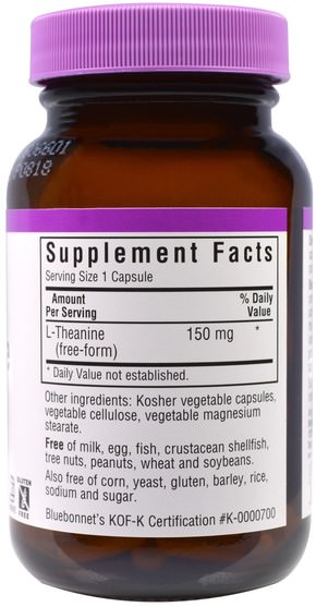 補充劑，氨基酸，茶氨酸 - Bluebonnet Nutrition, L-Theanine, 150 mg, 60 Veggie Caps