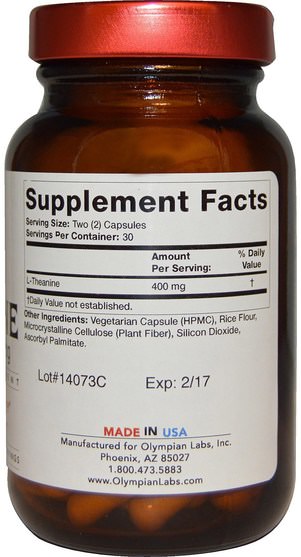 補充劑，氨基酸，茶氨酸 - Olympian Labs L-Theanine, 400 mg, 60 Capsules