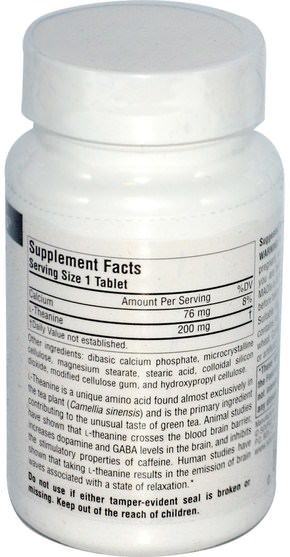 補充劑，氨基酸，茶氨酸 - Source Naturals, L-Theanine, 200 mg, 60 Tablets