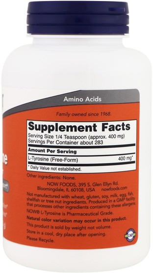 補充劑，氨基酸，酪氨酸 - Now Foods, L-Tyrosine, Pure Powder, 4 oz (113 g)