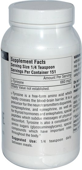 補充劑，氨基酸，酪氨酸 - Source Naturals, L-Tyrosine, Free-Form Powder, 3.53 oz (100 g)