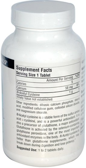 補充劑，氨基酸，nac（n乙酰半胱氨酸），抗氧化劑，維生素e +硒 - Source Naturals, N-Acetyl Cysteine, 1000 mg, 120 Tablets