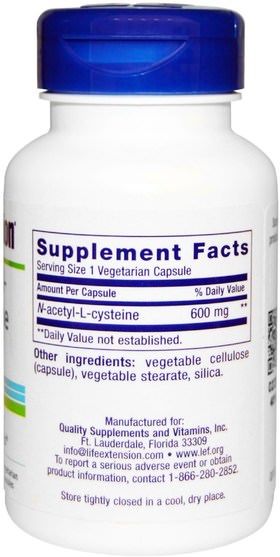 補充劑，氨基酸，nac（n乙酰半胱氨酸） - Life Extension, N-Acetyl-L-Cysteine, 600 mg, 60 Veggie Caps
