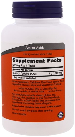 補充劑，氨基酸，nac（n乙酰半胱氨酸） - Now Foods, NAC, 1000 mg, 120 Tablets