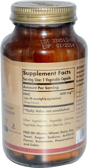 補充劑，氨基酸，nac（n乙酰半胱氨酸） - Solgar, NAC, 600 mg, 120 Vegetable Capsules