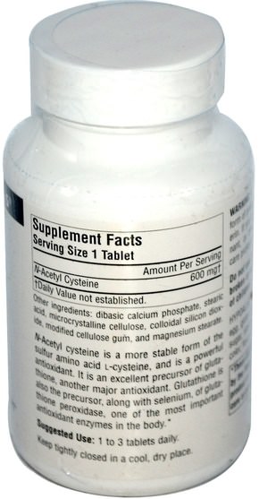 補充劑，氨基酸，nac（n乙酰半胱氨酸） - Source Naturals, N-Acetyl Cysteine, 600 mg, 120 Tablets
