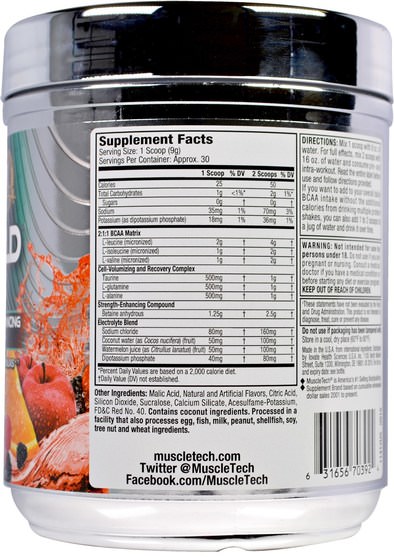 補充劑，氨基酸，運動，bcaa（支鏈氨基酸） - Muscletech, Amino Build Next Gen BCAA Formula With Betaine, Fruit Punch, 9.83 oz (279 g)